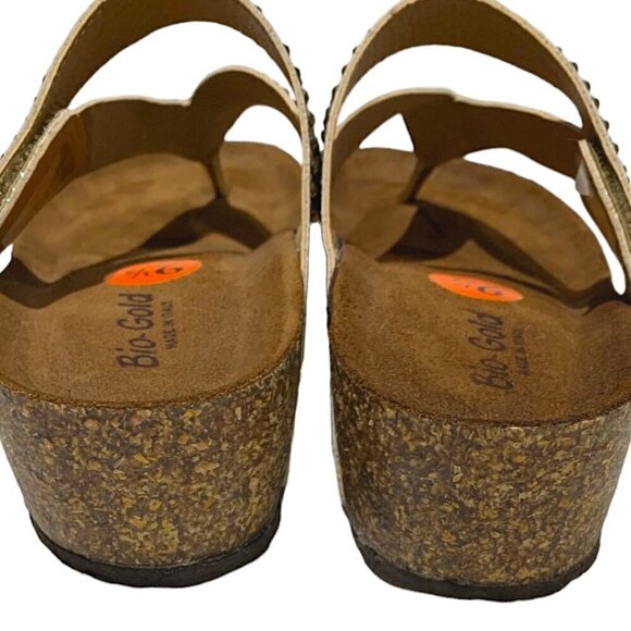 Bio-Gold with gold glitter stones wedge sandals Size 9.5 - Picture 7 of 10